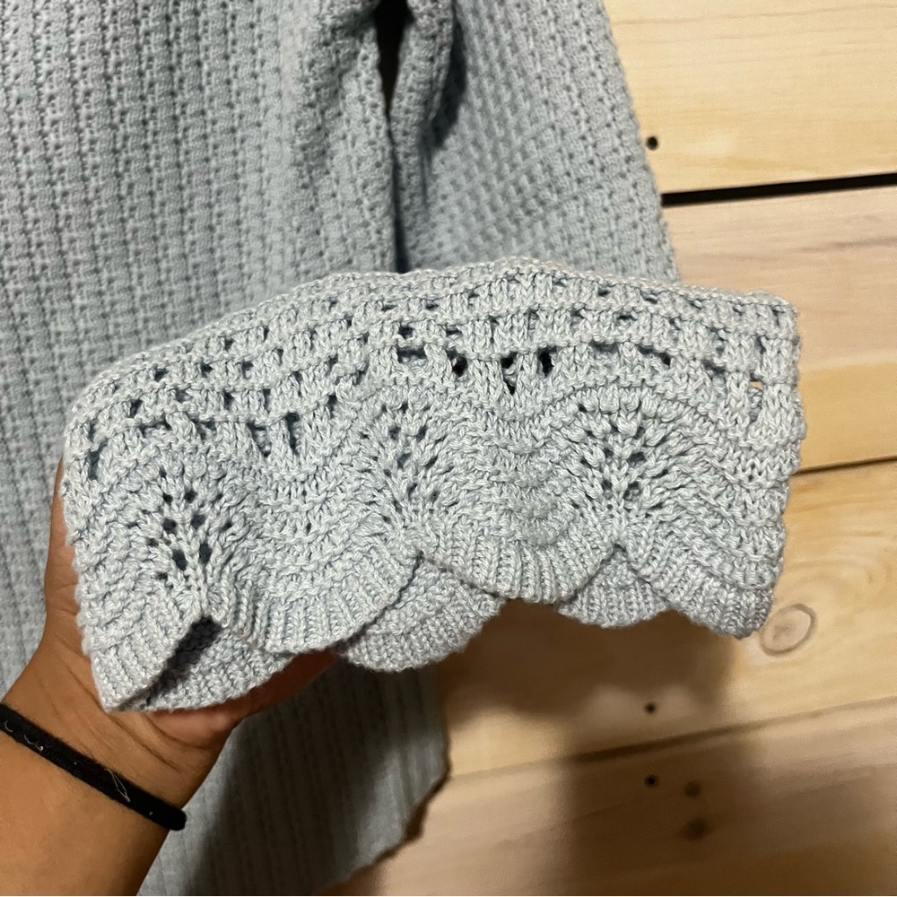 Mystree Mixed Media Henley Light Blue Knit Sweater Medium - Picture 3 of 7